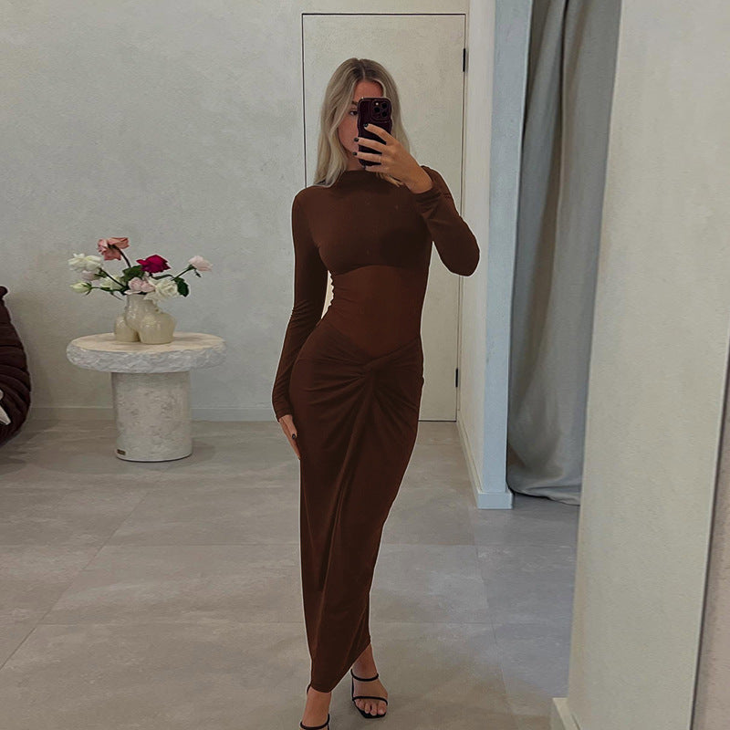 Damen elegantes Stretch-Maxikleid mit Twist‑Drapé und figurformendem Oberteil Shop Nory