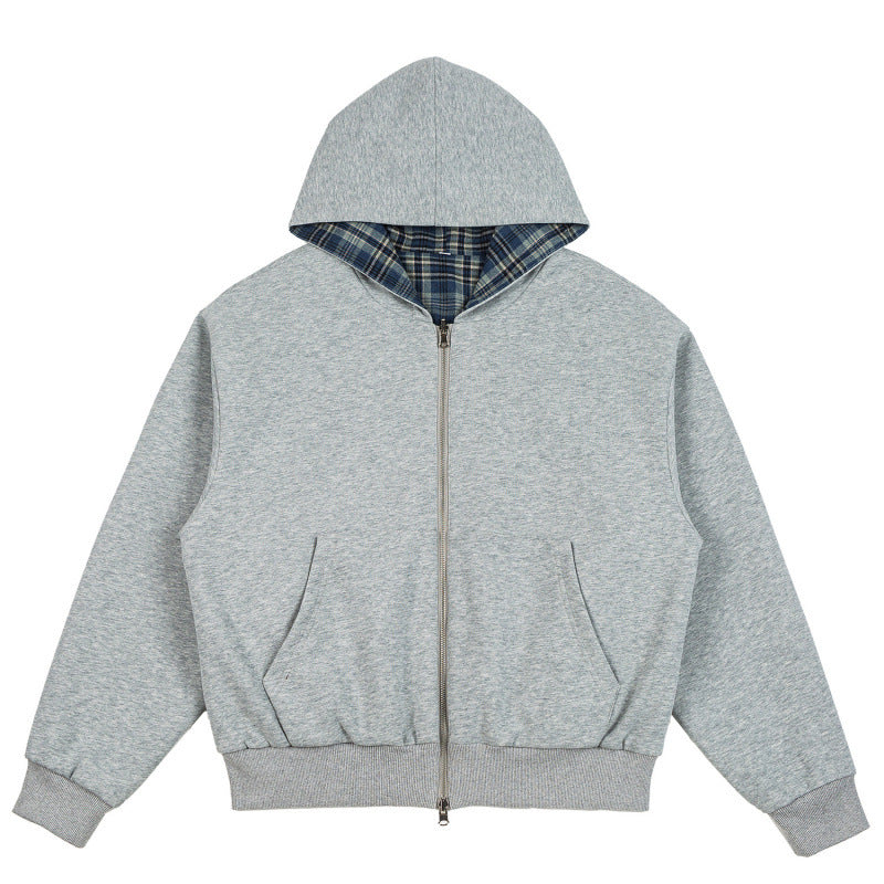 Unisex Gefütterte Kapuzen-Bomberjacke mit karierter Flanell-Innenfütterung und robustem Reißverschluss Shop Nory