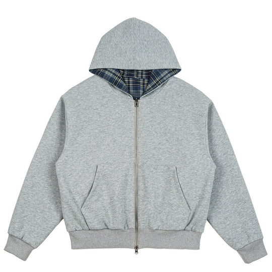 Unisex Gefütterte Kapuzen-Bomberjacke mit karierter Flanell-Innenfütterung und robustem Reißverschluss Shop Nory
