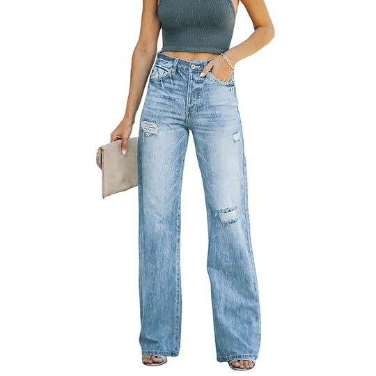 Damen Hochtaillierte weite Straight-Leg-Jeans mit Destroyed-Details Shop Nory