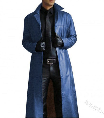 Herren Langer Vegan-Leder Trenchcoat