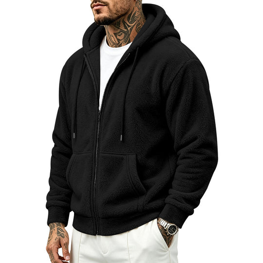 Herren Fleece-Kapuzenjacke mit Teddy-Innenfutter, durchgehendem Reißverschluss und Kängurutaschen Shop Nory