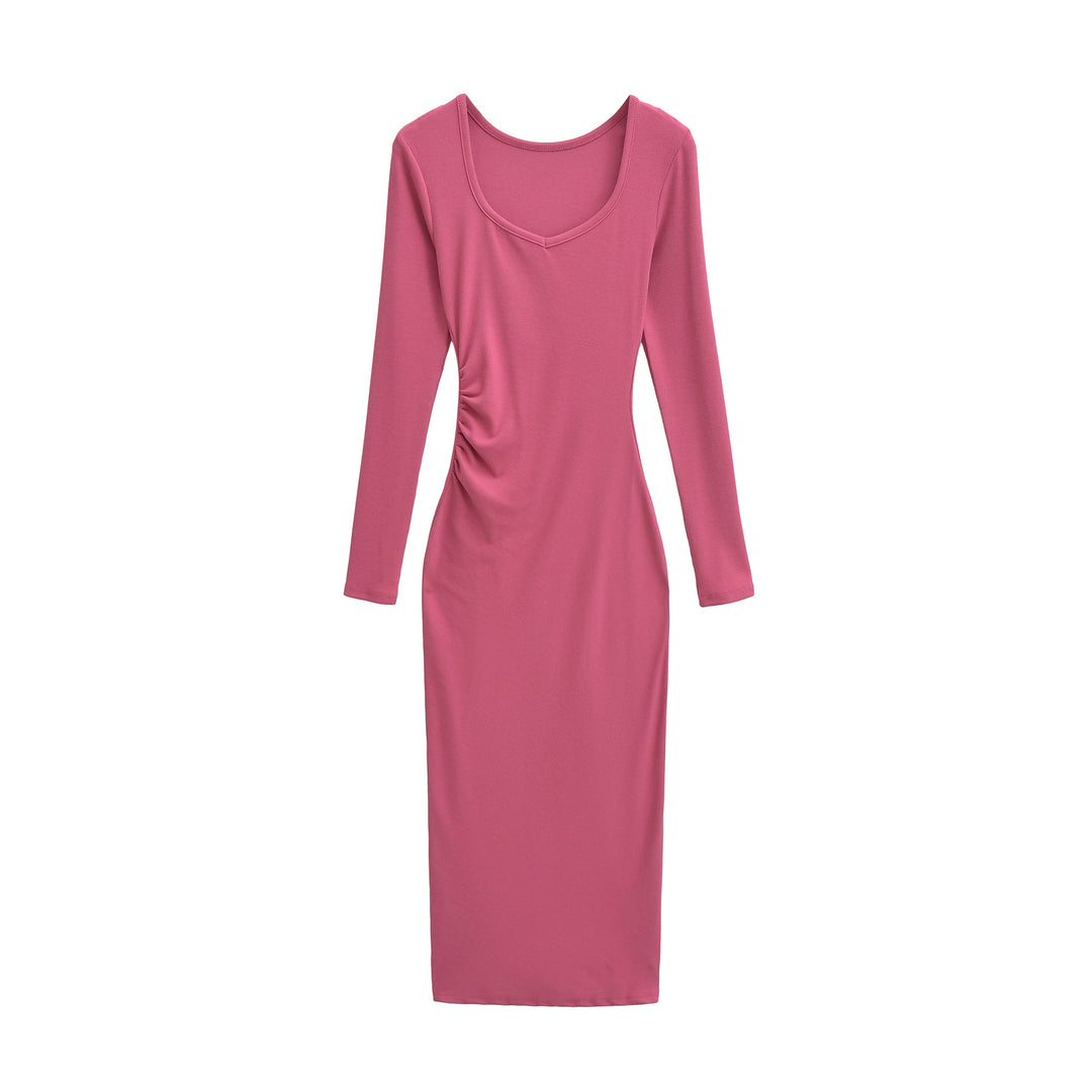 Damen Enganliegendes Midikleid mit seitlicher Raffung und doppeltem Ausschnitt Shop Nory