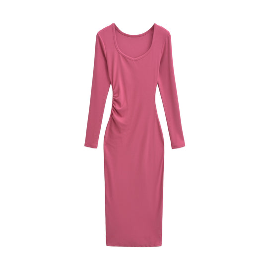 Damen Enganliegendes Midikleid mit seitlicher Raffung und doppeltem Ausschnitt Shop Nory
