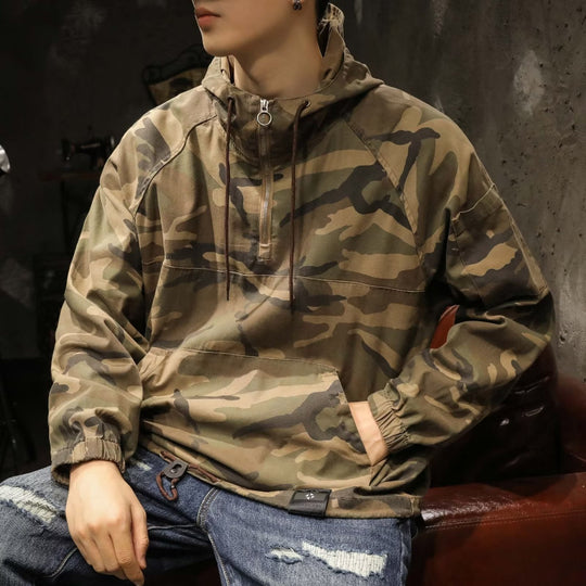 Herren Kapuzen-Anorak mit Halbzip, Kängurutasche und Tunnelzugsaum Shop Nory