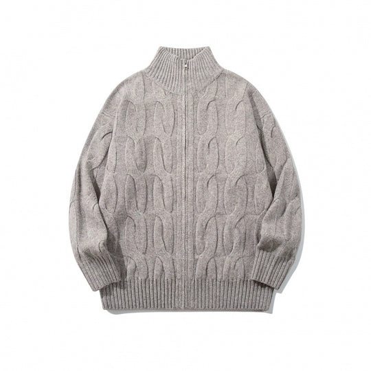 Unisex Grobgestrickter Reißverschluss-Cardigan mit Zopfmuster und hohem Rippkragen Shop Nory