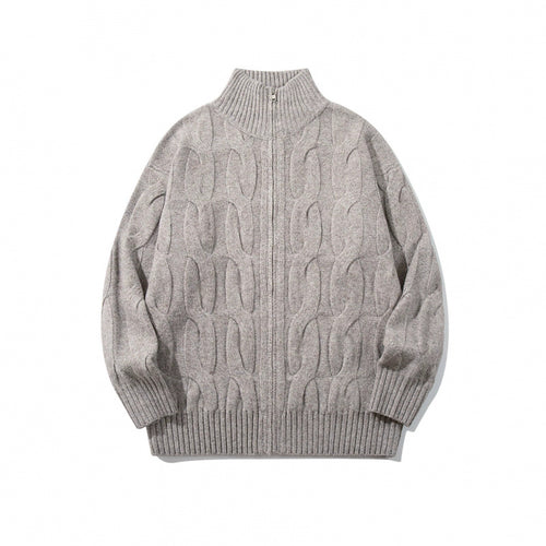 Unisex Grobgestrickter Reißverschluss-Cardigan mit Zopfmuster und hohem Rippkragen Shop Nory