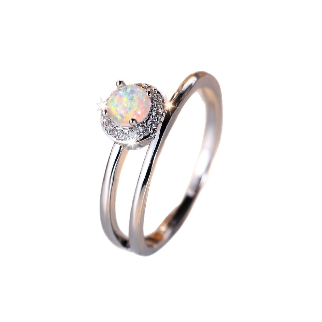 Damen Ring mit funkelndem Opal und Zirkoniakreis Shop Nory