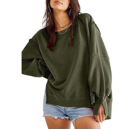 Damen Oversized Sweatshirt mit Ballonärmeln, seitlichen Schlitzen und offenen Kanten Shop Nory