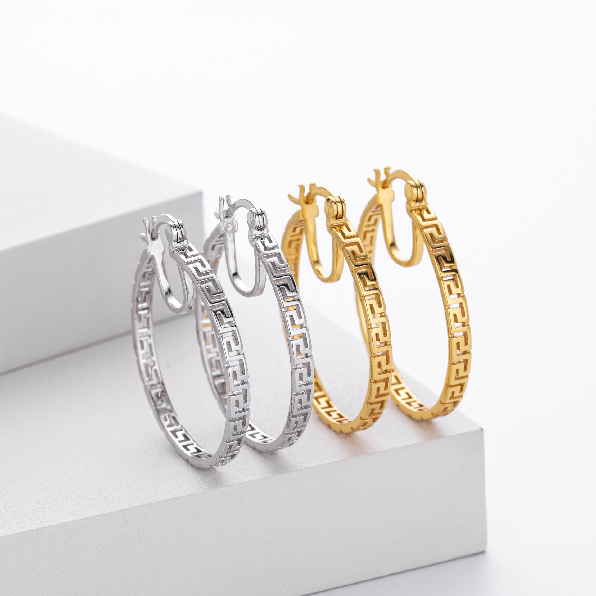 Damen Creolen mit geometrischem Muster aus 925 Sterling Silber Shop Nory