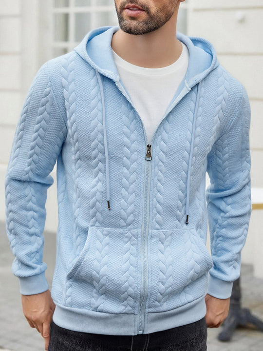 Herren strukturierte Kapuzen-Sweatjacke mit Zopfmuster, durchgehendem Reißverschluss und Kängurutasche Shop Nory