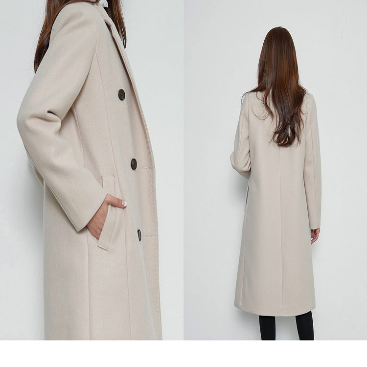 Damen Lang geschnittener Wollmix-Mantel im minimalistischen Doppelreiher mit tiefem Revers Shop Nory