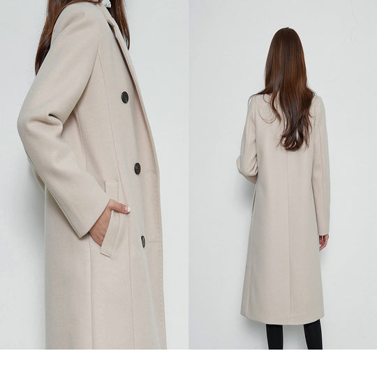 Damen Lang geschnittener Wollmix-Mantel im minimalistischen Doppelreiher mit tiefem Revers Shop Nory