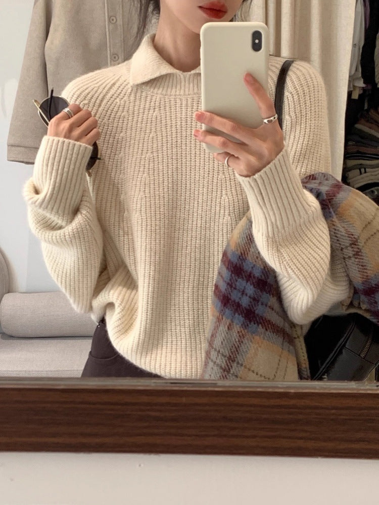 Damen Oversize-Polokragen Feinstrickpullover mit geripptem Saum und kaschmirähnlicher Haptik Shop Nory