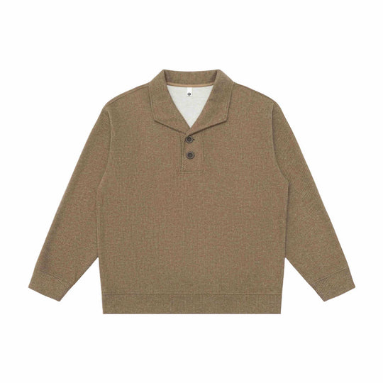 Unisex Feiner Schalkragen-Strickpullover mit halber Knopfleiste und geripptem Saum Shop Nory