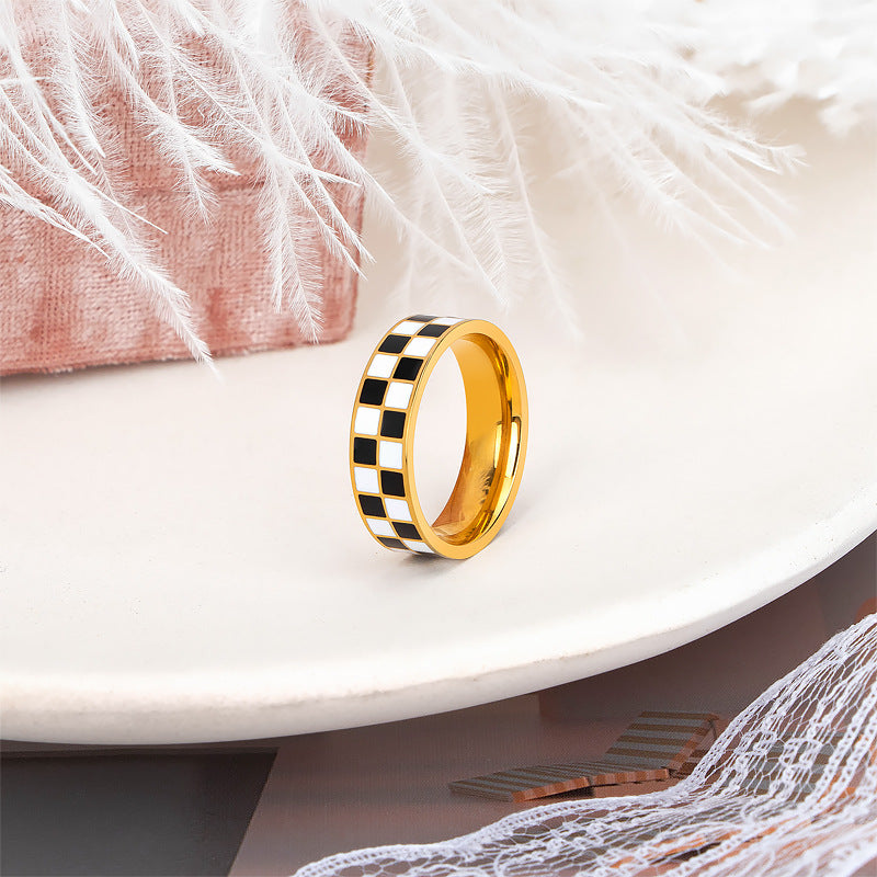 Damen modischer Ring mit einzigartigem Schachbrettmuster Shop Nory