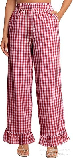 Damen Palazzo-Hose mit elastischem Bund, Seitentaschen und Rüschensaum Shop Nory