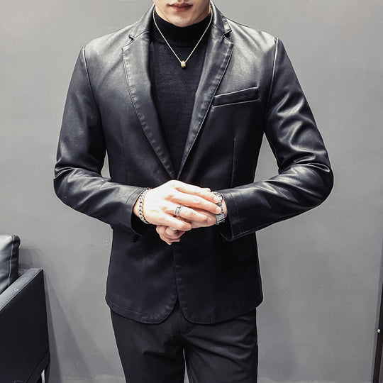 Herren Slim-Fit Lederblazer mit taillierter Silhouette und klassischem Reverskragen Shop Nory