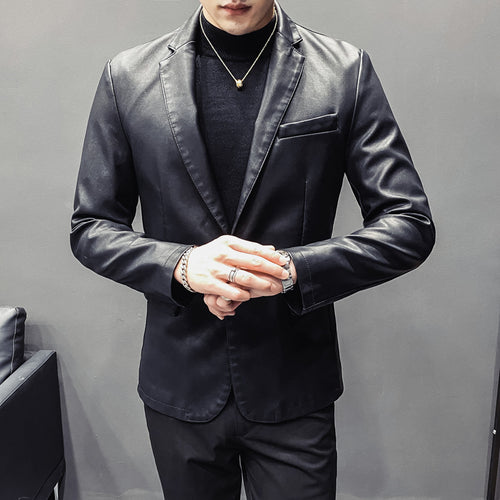 Herren Slim-Fit Lederblazer mit taillierter Silhouette und klassischem Reverskragen Shop Nory