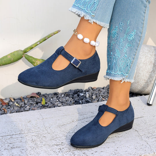 Damen Komfortable Mary-Jane-Ballerinas aus Velours mit verstellbarem Schnallenriemen und gepolstertem Fußbett Shop Nory