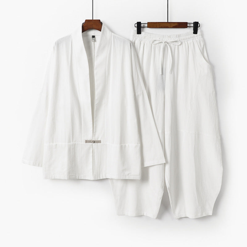 Herren Kimono-Loungewear-Set mit kurzem Schalkragen und weiten Harem-Bundhosen Shop Nory