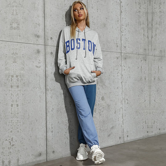 Damen Kapuzenpullover mit Collegestyle-Print, Kängurutasche und lässiger Oversize-Passform Shop Nory