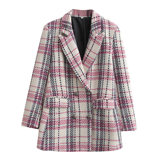 Damen Bouclé-Tweed Longblazer mit Doppelreihigem Verschluss und Pattentaschen Shop Nory