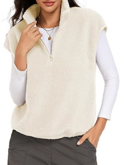 Damen Ärmellose Teddy-Fleece-Weste mit halbem Reißverschluss und Stehkragen Shop Nory