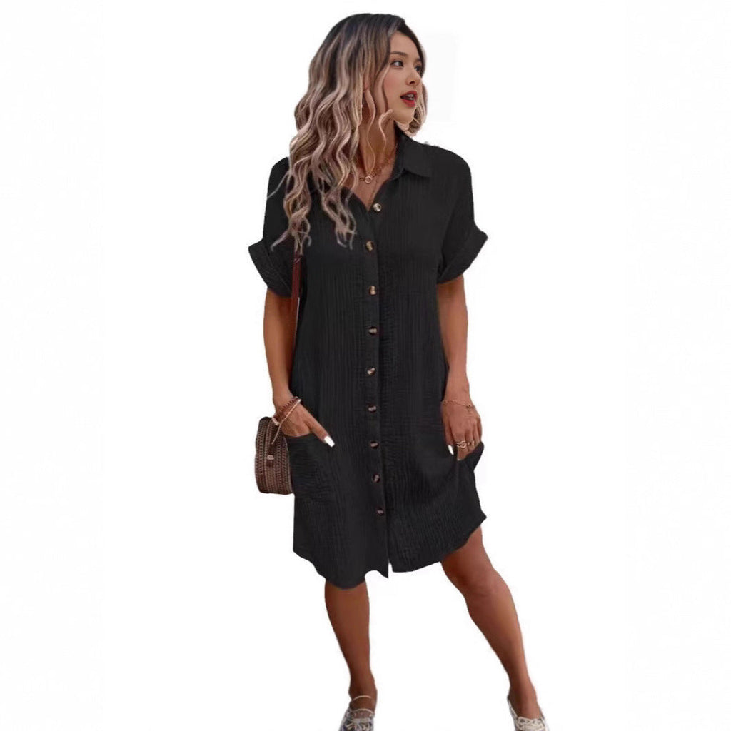 Damen lässiges Hemdblusenkleid mit Knopfdetails und Taschen