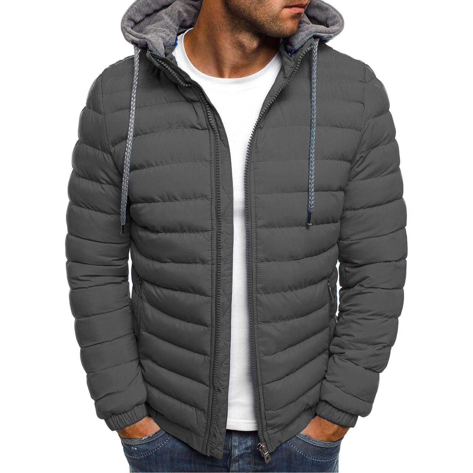 Herren Steppjacke mit abnehmbarer Kapuze und praktischem Innenfutter