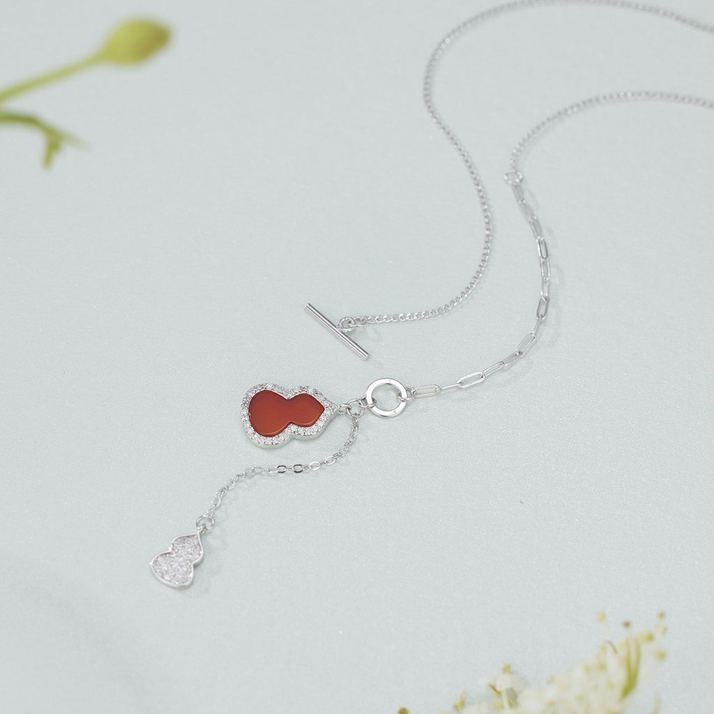 Damen Halskette mit doppelt gestaltetem Anhänger aus Halbedelstein und funkelnden Zirkonia Shop Nory