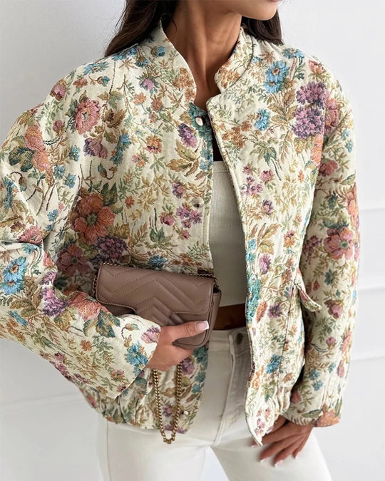 Damen Florale Jacquard-Steppjacke mit Stehkragen und elastischem Saum Shop Nory