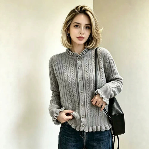 Damen Elegante Strickjacke mit Rüschendetails Shop Nory