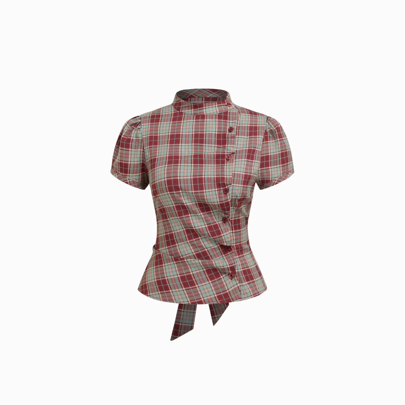 Damen Karierte Bluse mit hoher Taille und Puffärmeln