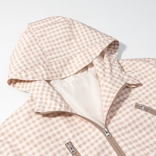 Damen Leichte Kapuzenjacke im Karo-Muster mit Tunnelzug und Reißverschlusstaschen Shop Nory