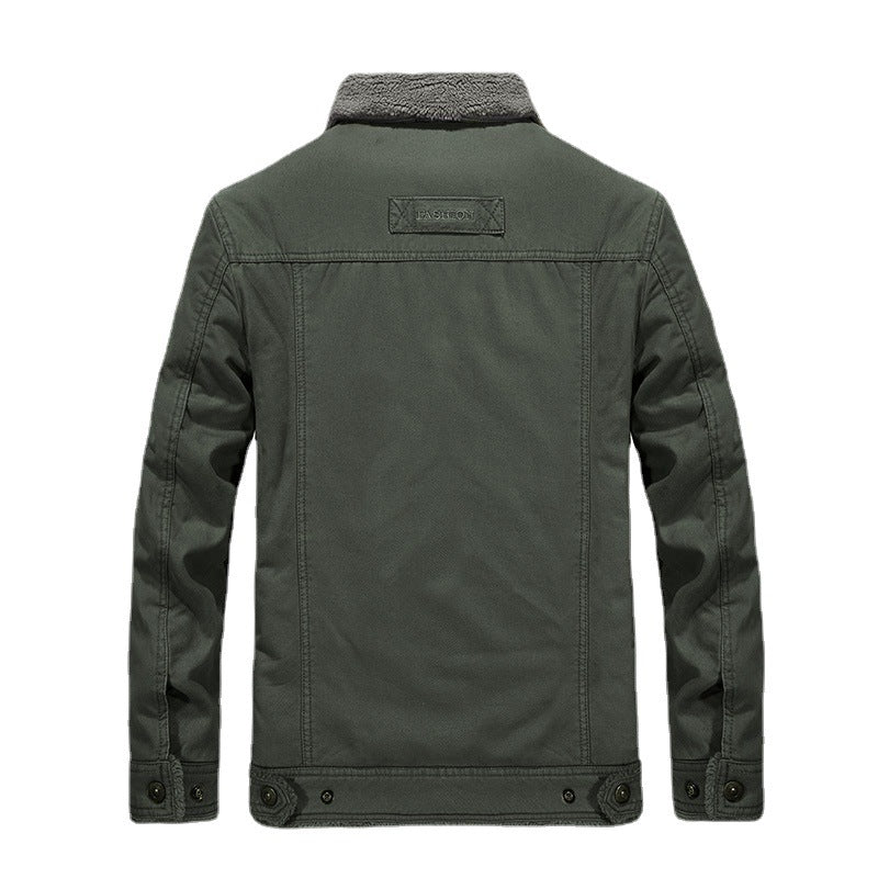 Herren Sherpagefütterte Canvas‑Truckerjacke mit Teddyfutter und Hemdkragen Shop Nory