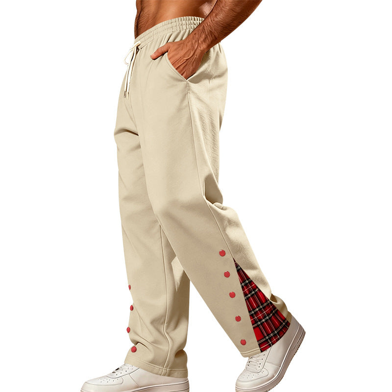 Herren Lockere Jogginghose mit Karo‑Einsatz und Druckknopf‑Details Shop Nory
