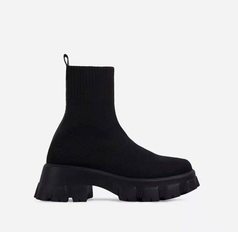Damen trendige Stiefel mit hohem Schaft und robustem Plateau