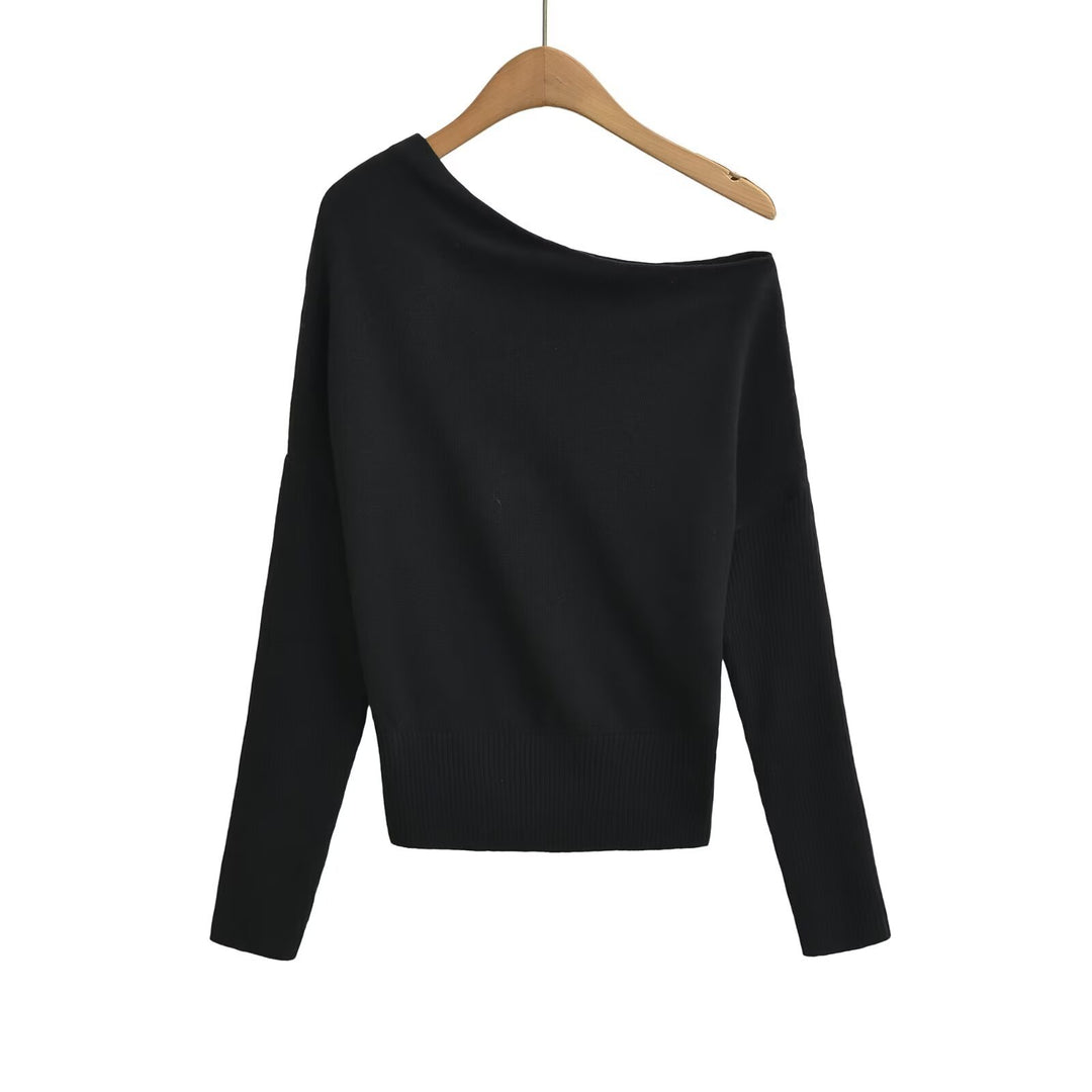 Damen Oversize One-Shoulder Pullover mit Fledermausärmeln und breitem Rippenbund Shop Nory