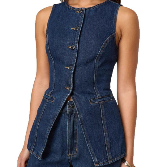 Damen Jeansweste mit tailliertem Schnitt und praktischen Taschen