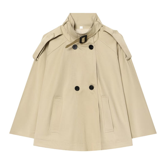 Damen Kurze Trench‑Capejacke mit Stehkragen und doppelreihiger Knopfleiste Shop Nory