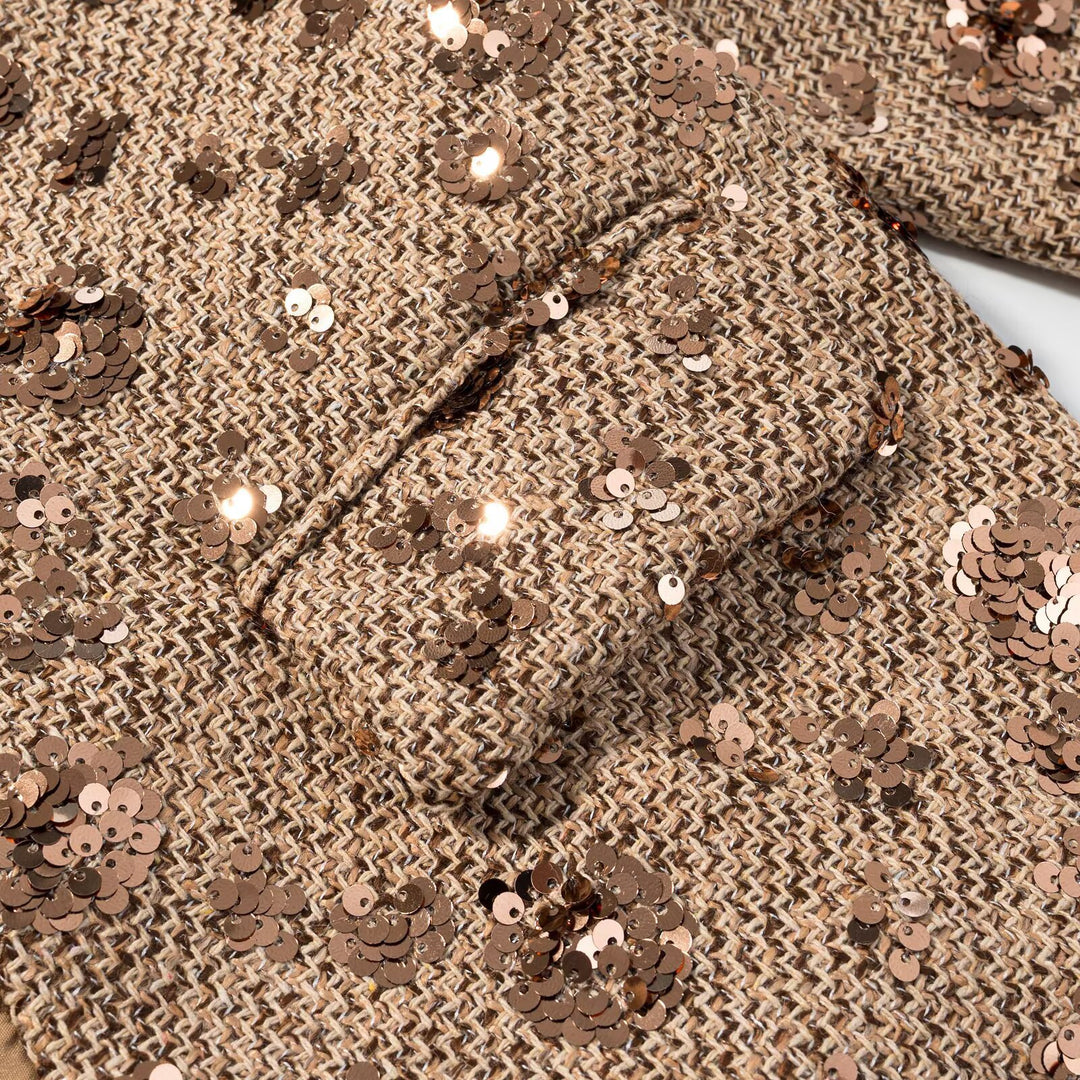Damen Kurzblazer aus Tweed mit Paillettenbesatz und Schleifenverschluss Shop Nory