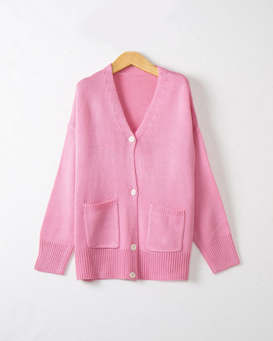Damen Feiner Oversize-Strickcardigan mit V-Ausschnitt, Knopfleiste und aufgesetzten Eingrifftaschen Shop Nory