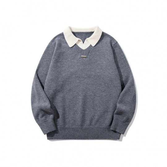 Herren Relaxter Merino-Mix Strickpullover mit kontrastierendem Polokragen und V-Detail Shop Nory