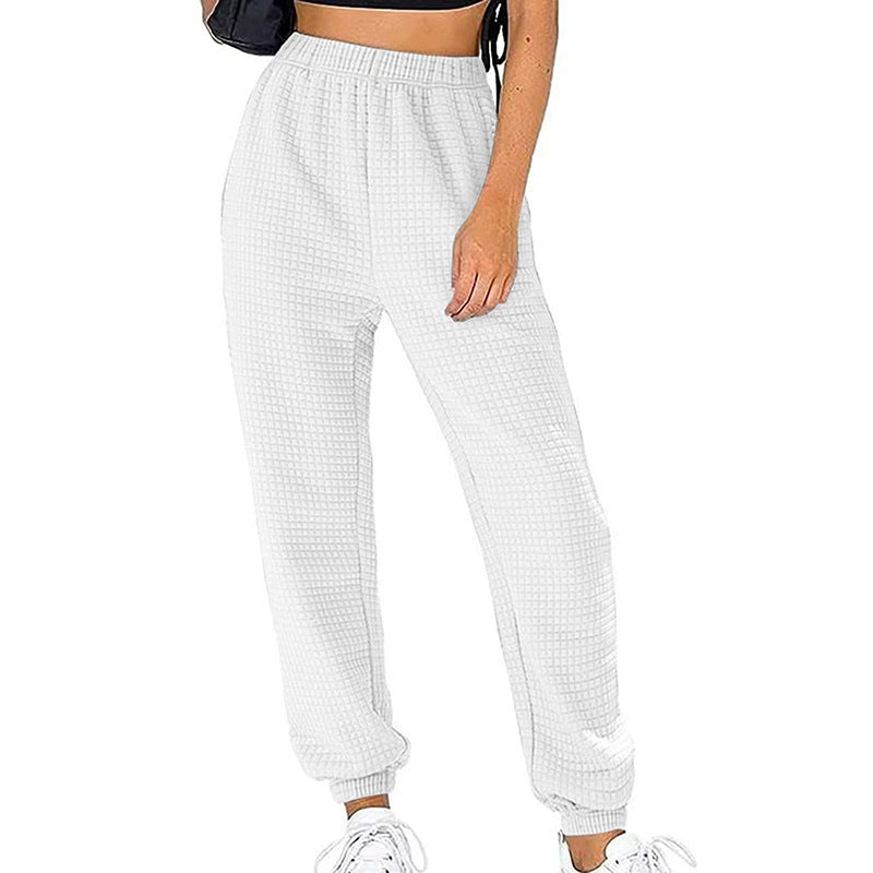 Damen Waffelstrick-Jogginghose mit hoher Taille und elastischen Bündchen Shop Nory