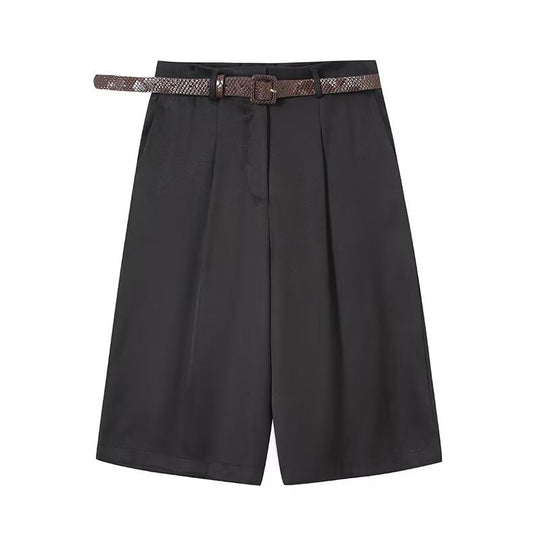 Damen elegante Hochwasser-Shorts mit geflochtenem Gürtel