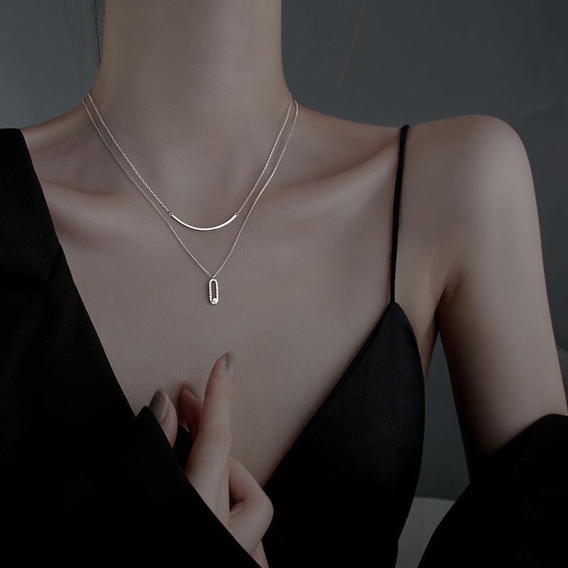 Damen Halskette mit modernem, zweilagigem Design und funkelndem Anhänger Shop Nory
