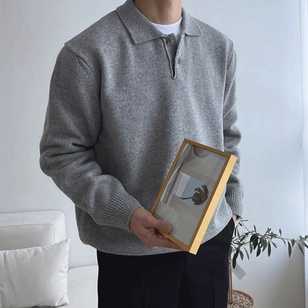 Herren Modischer Grobstrickpullover mit Polokragen Shop Nory