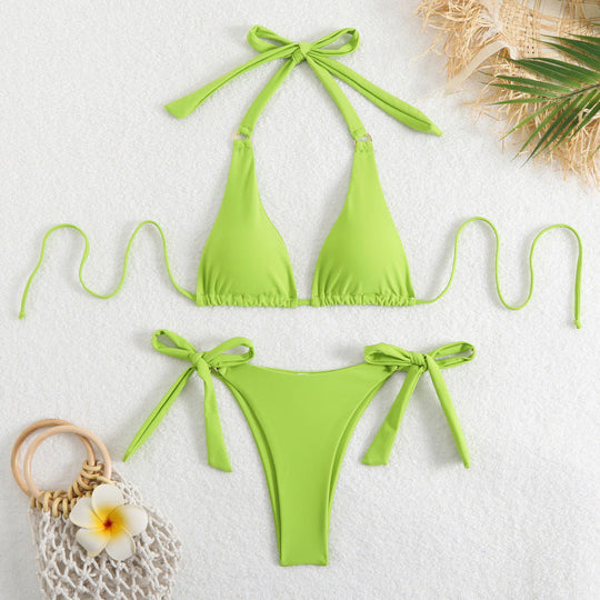 Damen Triangel-Bikini mit verstellbaren Schleifen und hohem Beinausschnitt Shopnory
