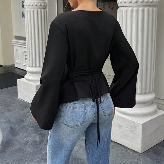 Damen Bootneck-Langarmshirt mit weitem Manschettenärmel und figurbetonter Seitennaht Shop Nory